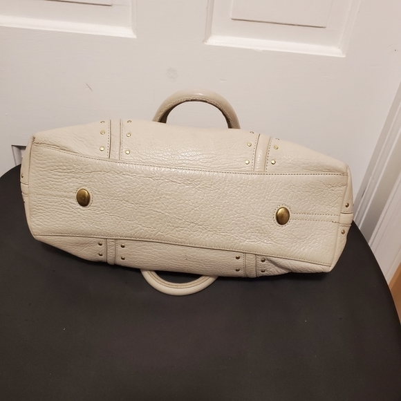 Kenneth Cole Ivory Pebble Grain Leather Studded Satchel - Picture 3 of 7